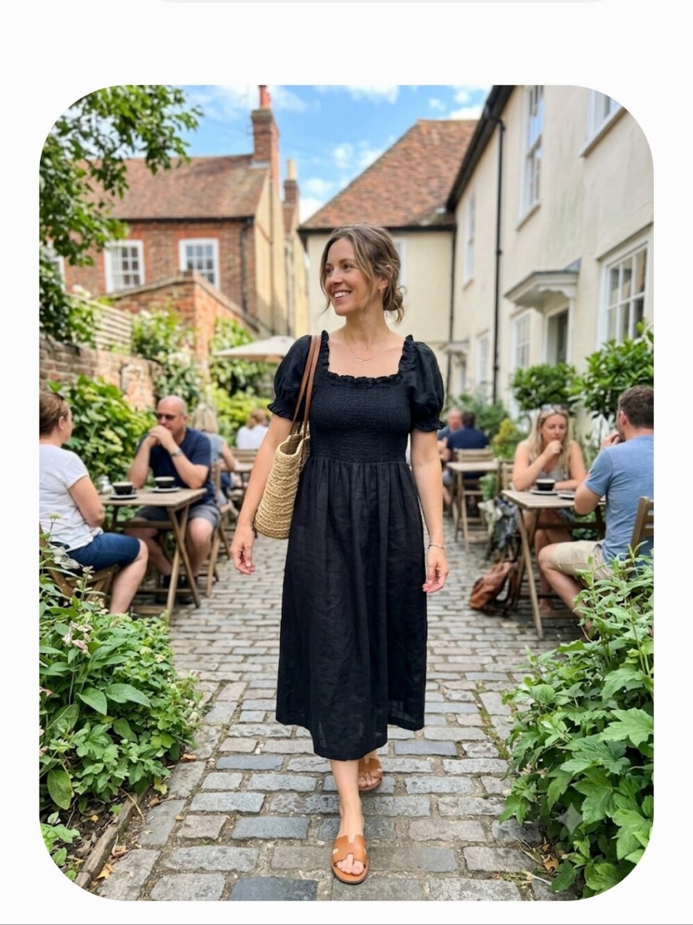 Boden Black Linen Puff Sleeve Midi Dress - Size 10R